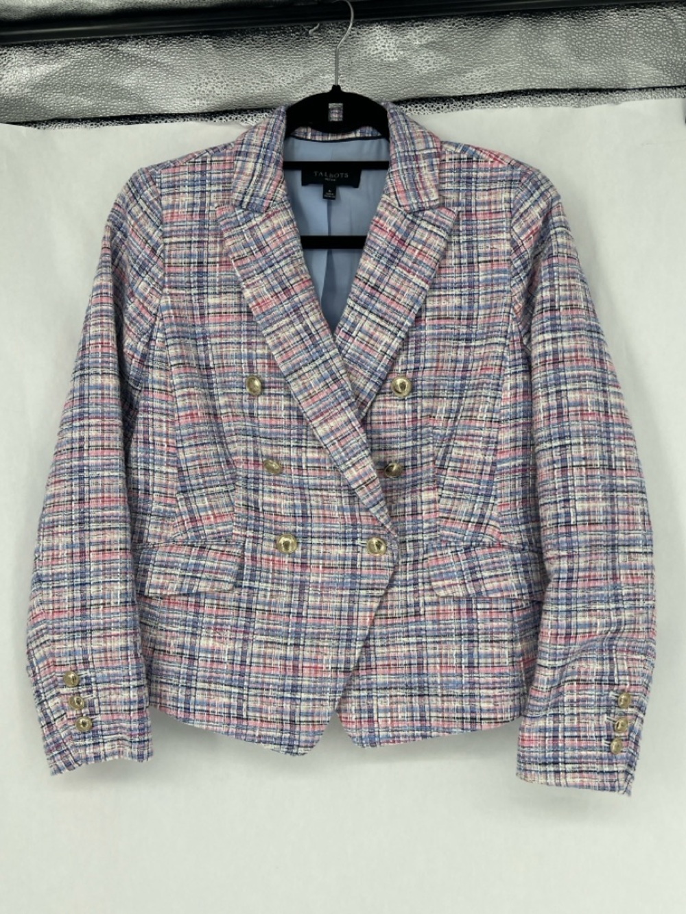 Talbots Pastel Pink and Blue Tweed Double-Breasted Blazer